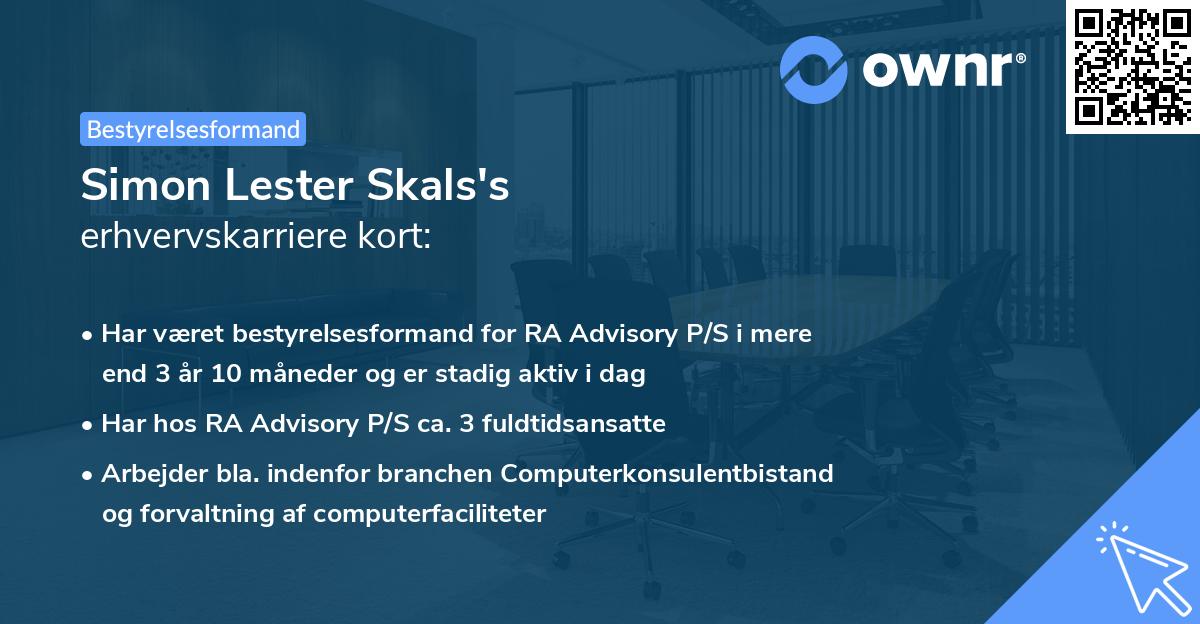 Simon Lester Skals's erhvervskarriere kort