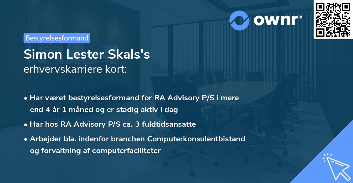 Simon Lester Skals's erhvervskarriere kort