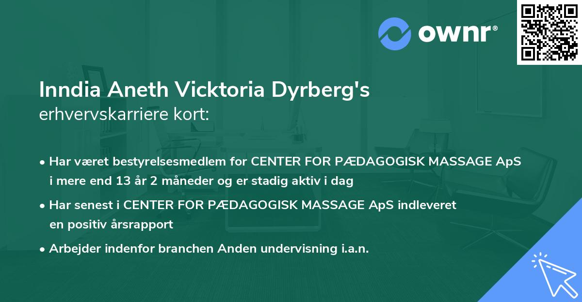 Inndia Aneth Vicktoria Dyrberg's erhvervskarriere kort