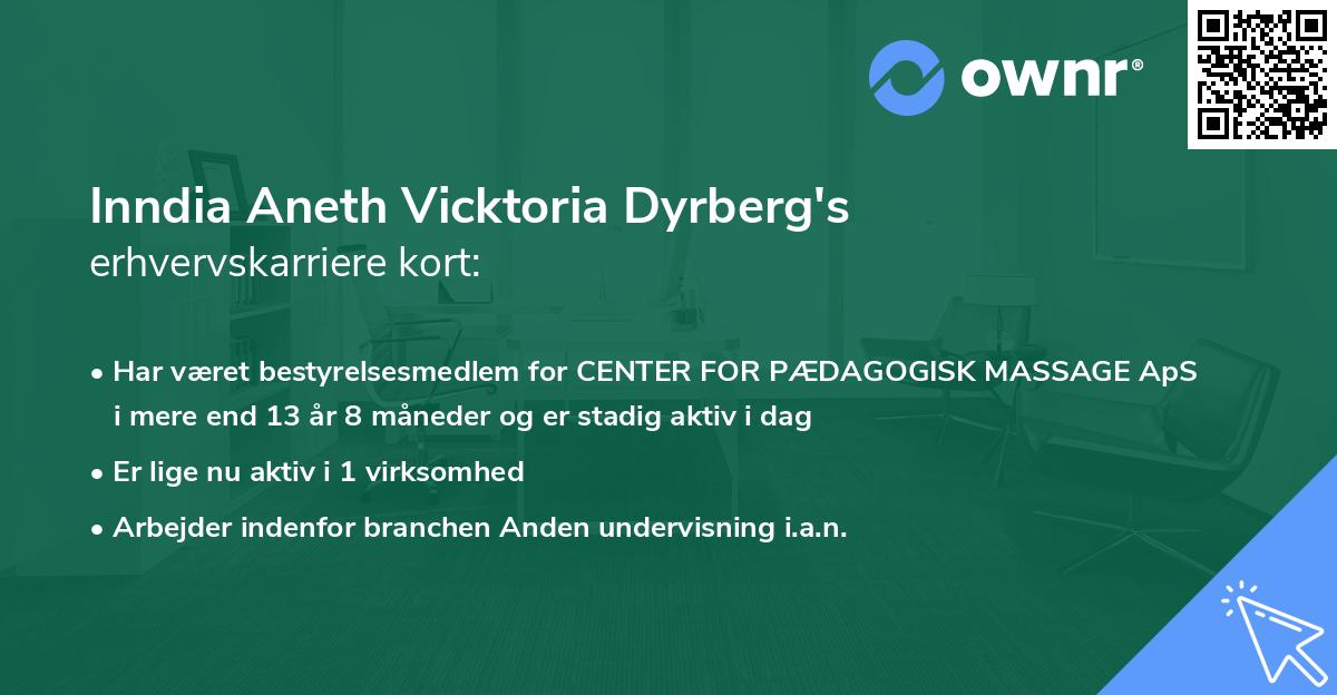 Inndia Aneth Vicktoria Dyrberg's erhvervskarriere kort