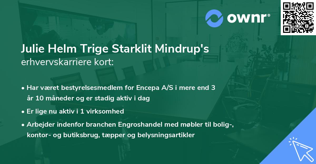 Julie Helm Trige Starklit Mindrup's erhvervskarriere kort