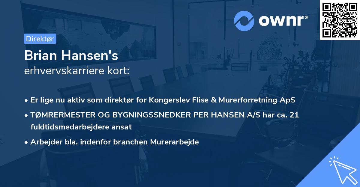 Brian Hansen's erhvervskarriere kort