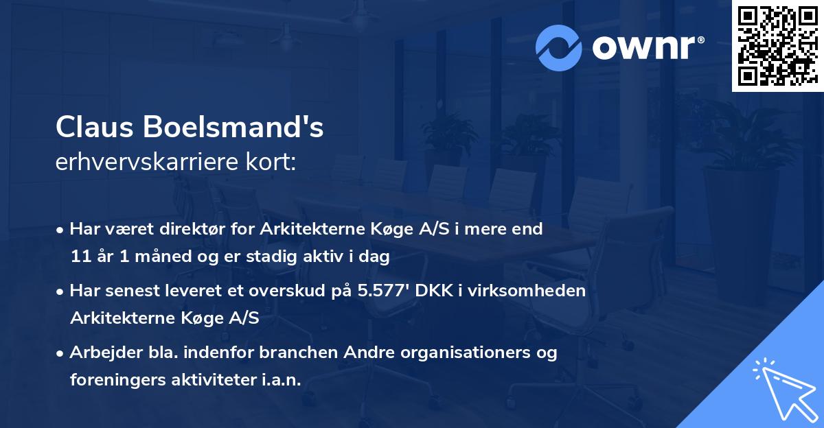 Claus Boelsmand's erhvervskarriere kort