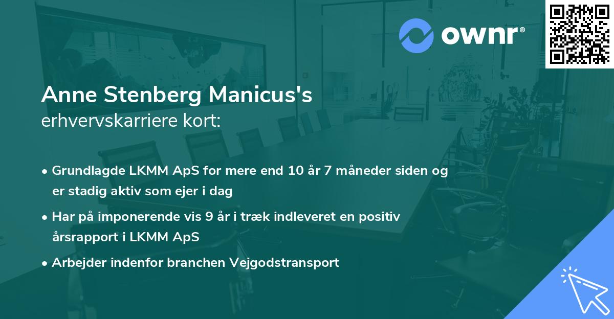 Anne Stenberg Manicus's erhvervskarriere kort