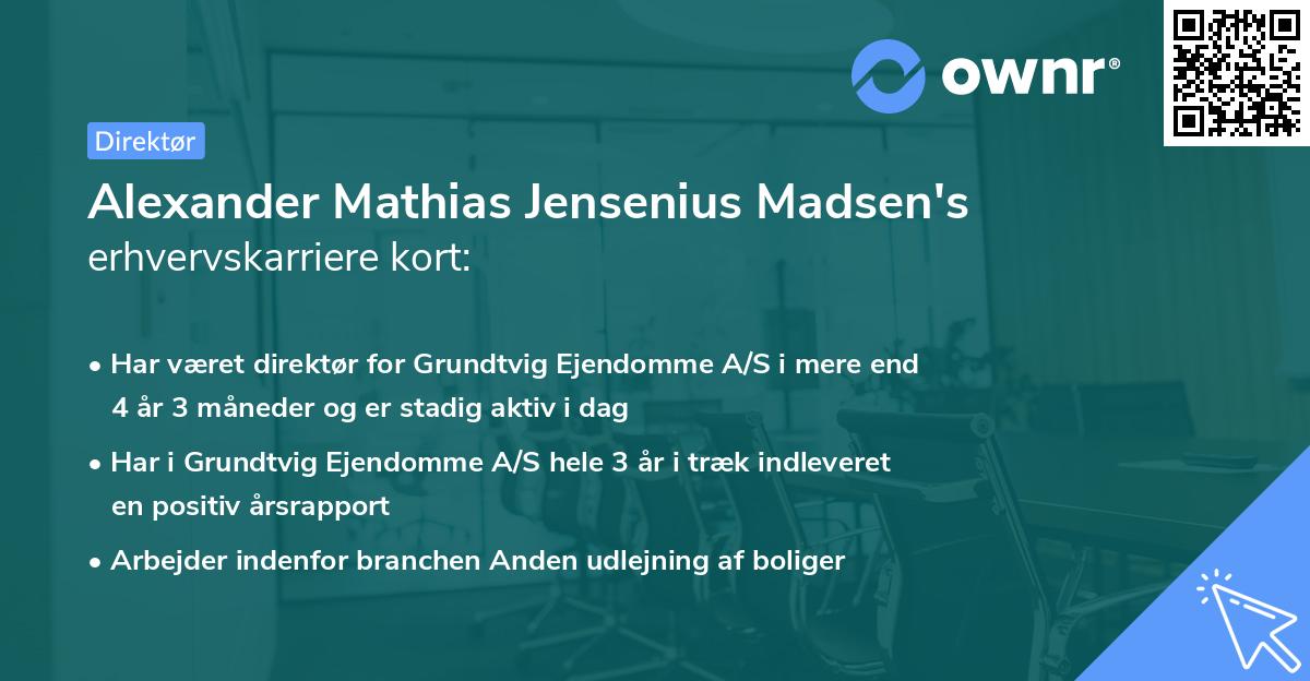 Alexander Mathias Jensenius Madsen's erhvervskarriere kort