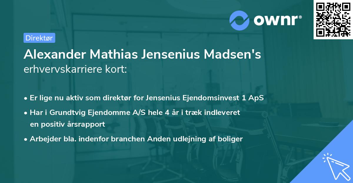 Alexander Mathias Jensenius Madsen's erhvervskarriere kort