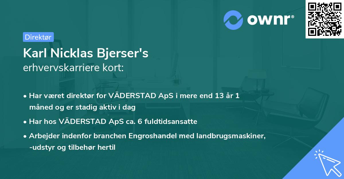 Karl Nicklas Bjerser's erhvervskarriere kort
