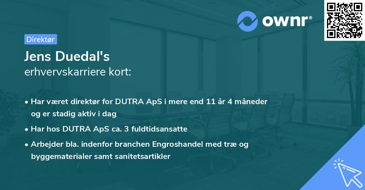 Jens Duedal's erhvervskarriere kort