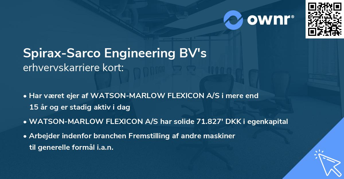 Spirax-Sarco Engineering BV's erhvervskarriere kort