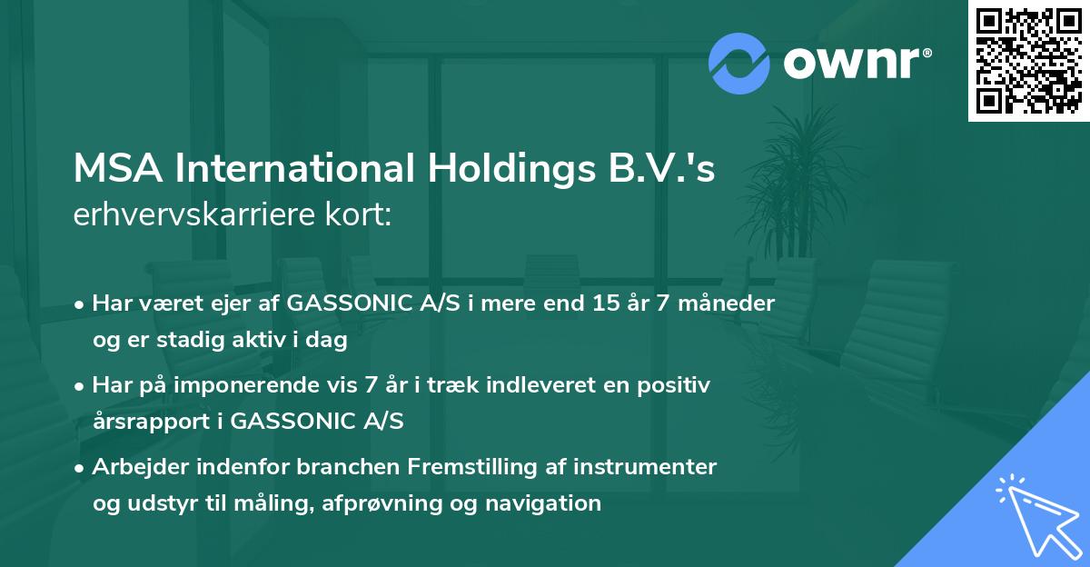 MSA International Holdings B.V.'s erhvervskarriere kort
