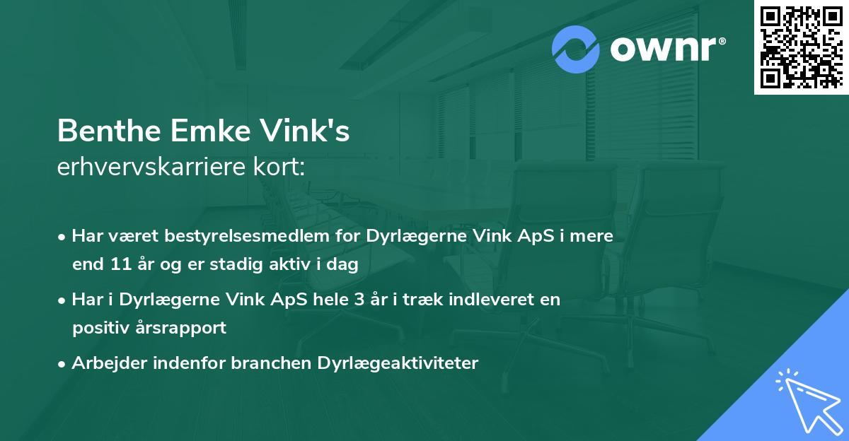 Benthe Emke Vink's erhvervskarriere kort