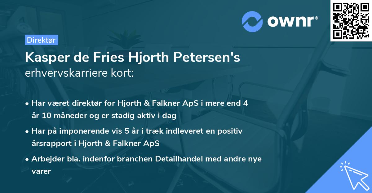 Kasper de Fries Hjorth Petersen's erhvervskarriere kort