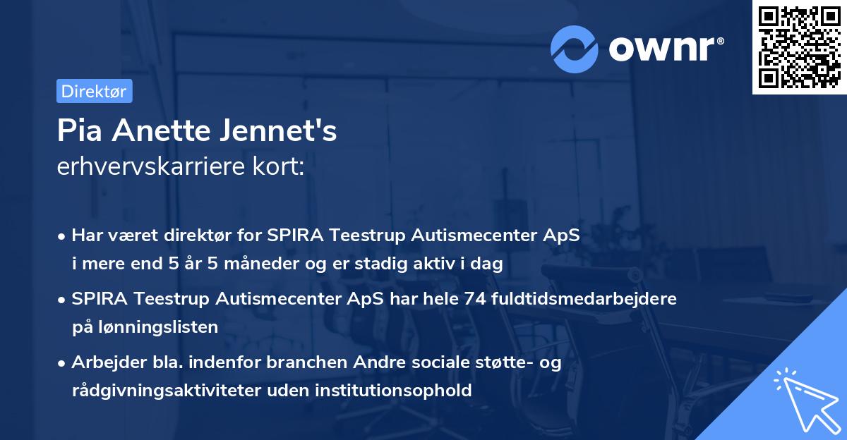 Pia Anette Jennet's erhvervskarriere kort