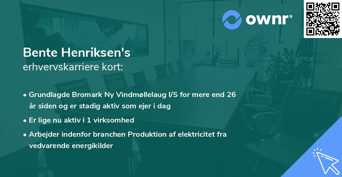 Bente Henriksen's erhvervskarriere kort