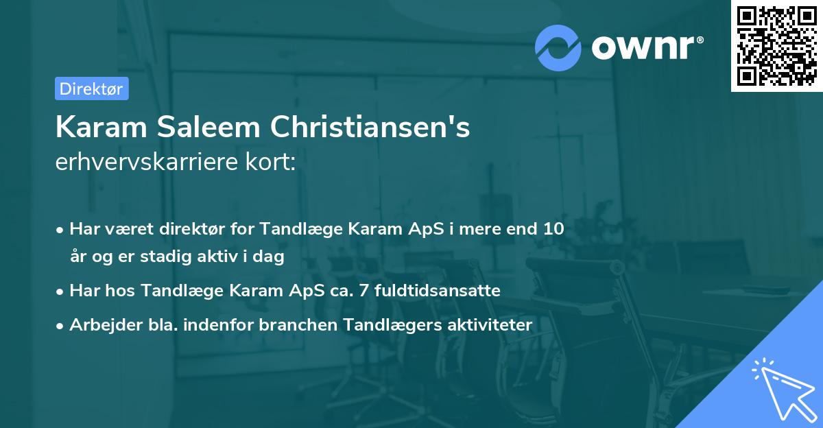 Karam Saleem Christiansen's erhvervskarriere kort
