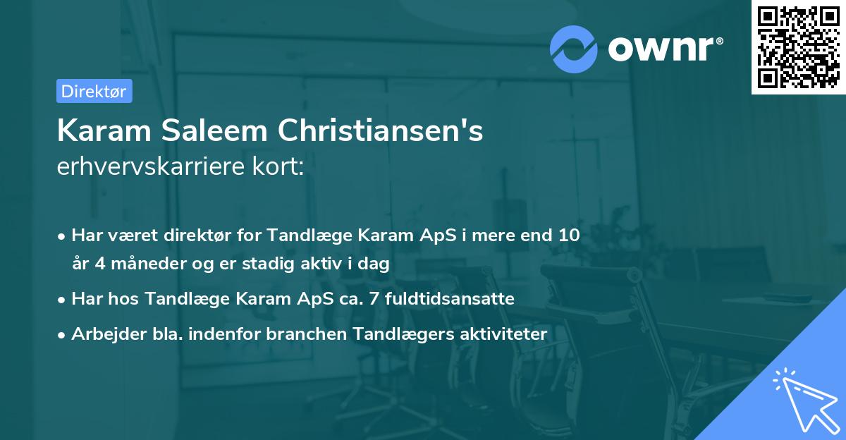 Karam Saleem Christiansen's erhvervskarriere kort