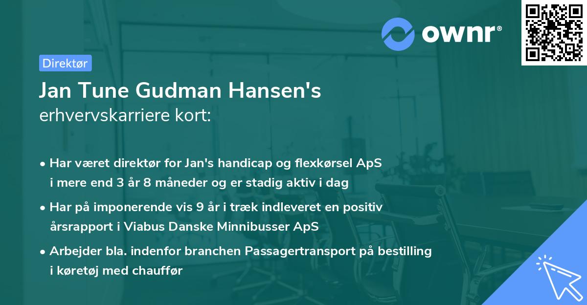 Jan Tune Gudman Hansen's erhvervskarriere kort