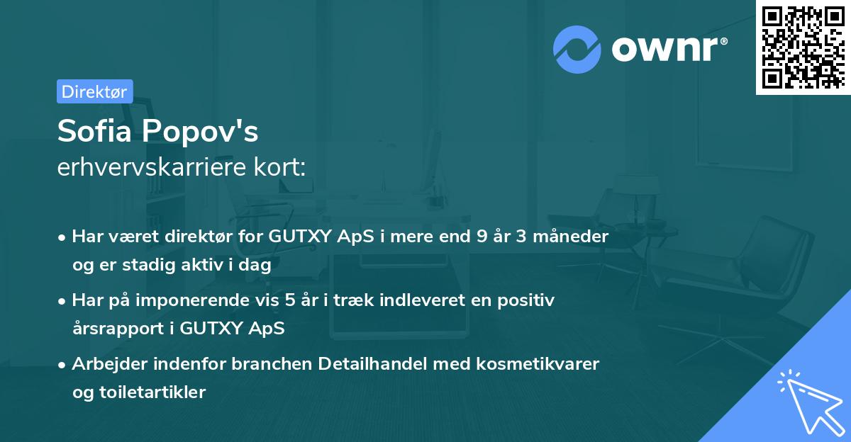 Sofia Popov's erhvervskarriere kort