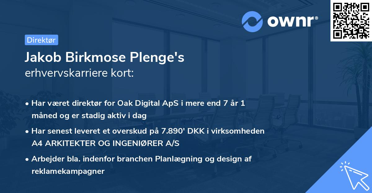Jakob Birkmose Plenge's erhvervskarriere kort