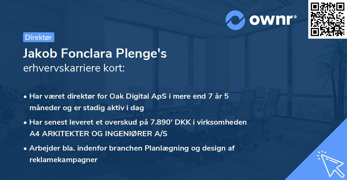 Jakob Fonclara Plenge's erhvervskarriere kort