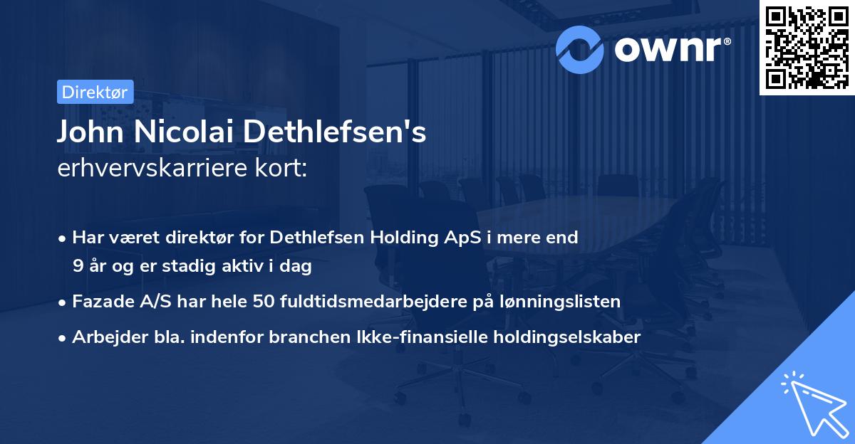 John Nicolai Dethlefsen's erhvervskarriere kort