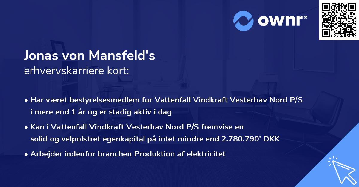 Jonas von Mansfeld's erhvervskarriere kort