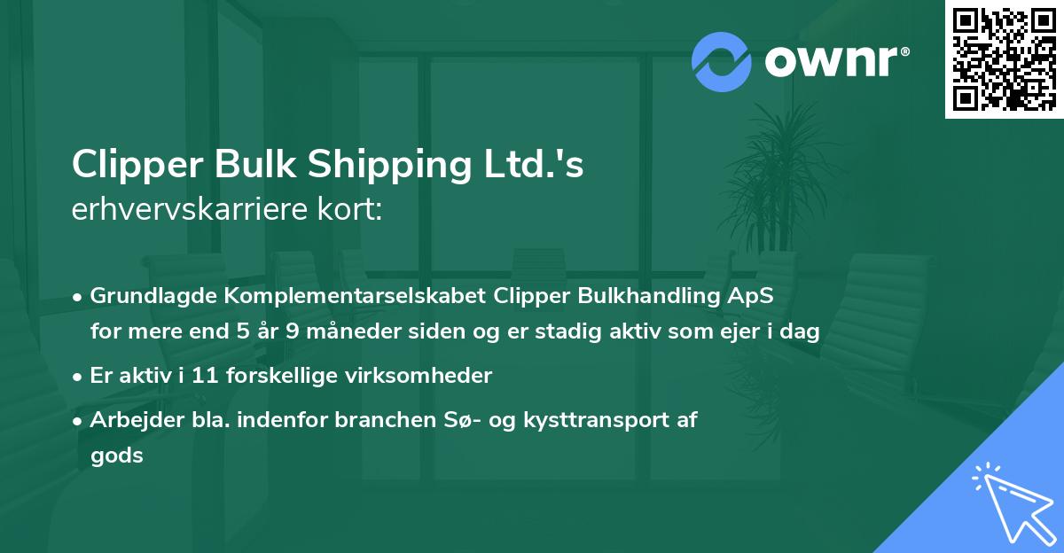 Clipper Bulk Shipping Ltd.'s erhvervskarriere kort