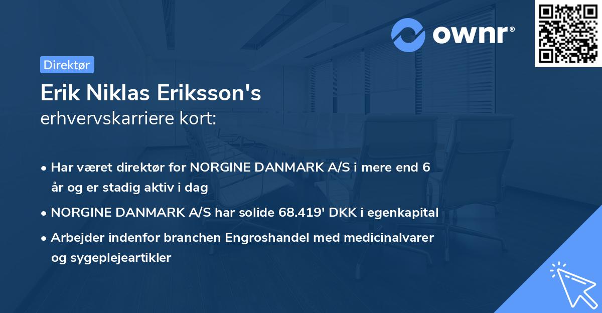 Erik Niklas Eriksson's erhvervskarriere kort