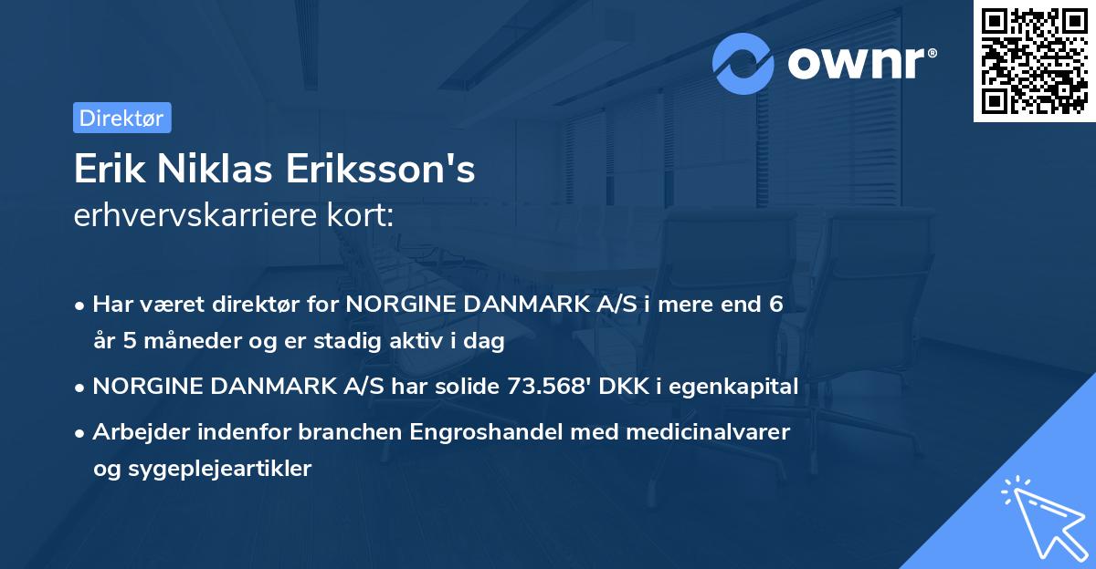 Erik Niklas Eriksson's erhvervskarriere kort