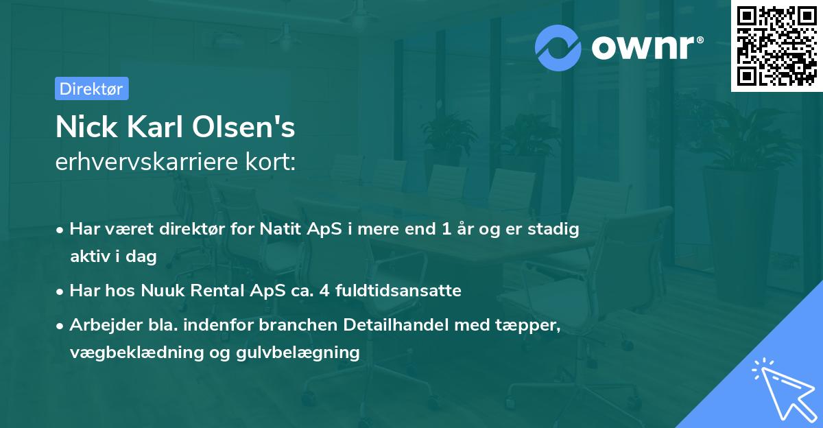Nick Karl Olsen's erhvervskarriere kort