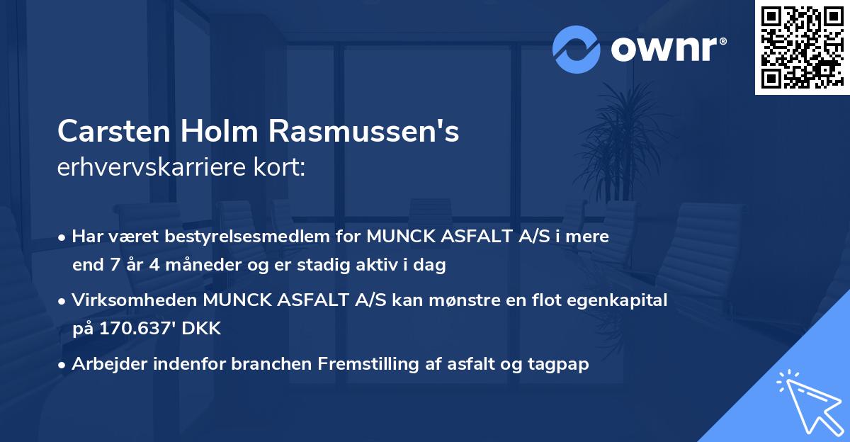 Carsten Holm Rasmussen's erhvervskarriere kort