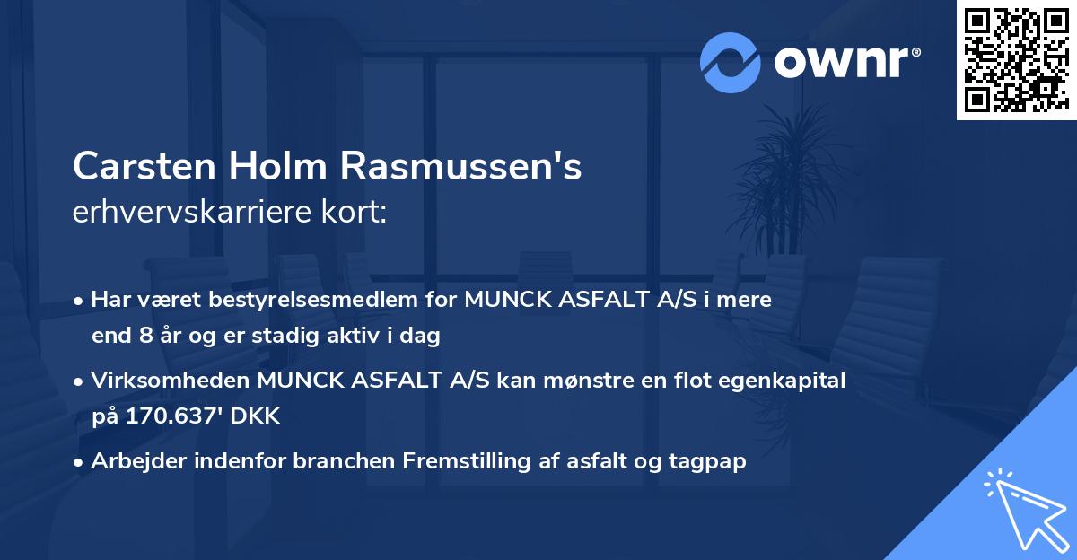 Carsten Holm Rasmussen's erhvervskarriere kort