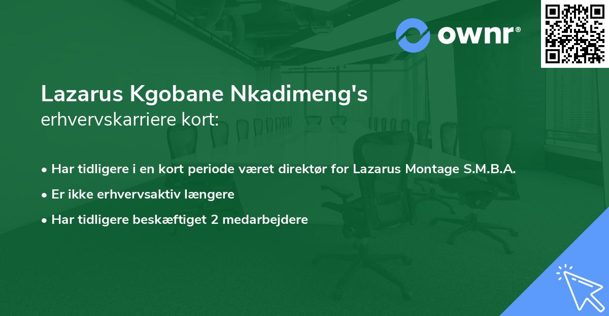 Lazarus Kgobane Nkadimeng's erhvervskarriere kort