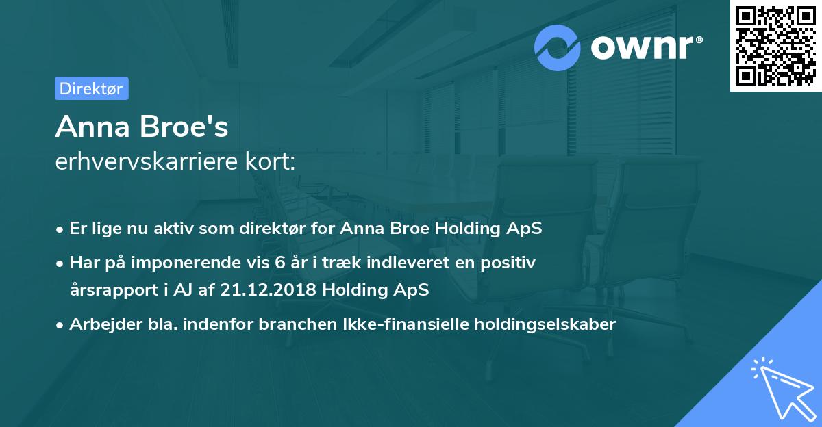 Anna Broe's erhvervskarriere kort