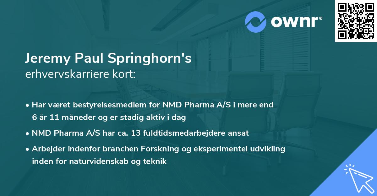 Jeremy Paul Springhorn's erhvervskarriere kort