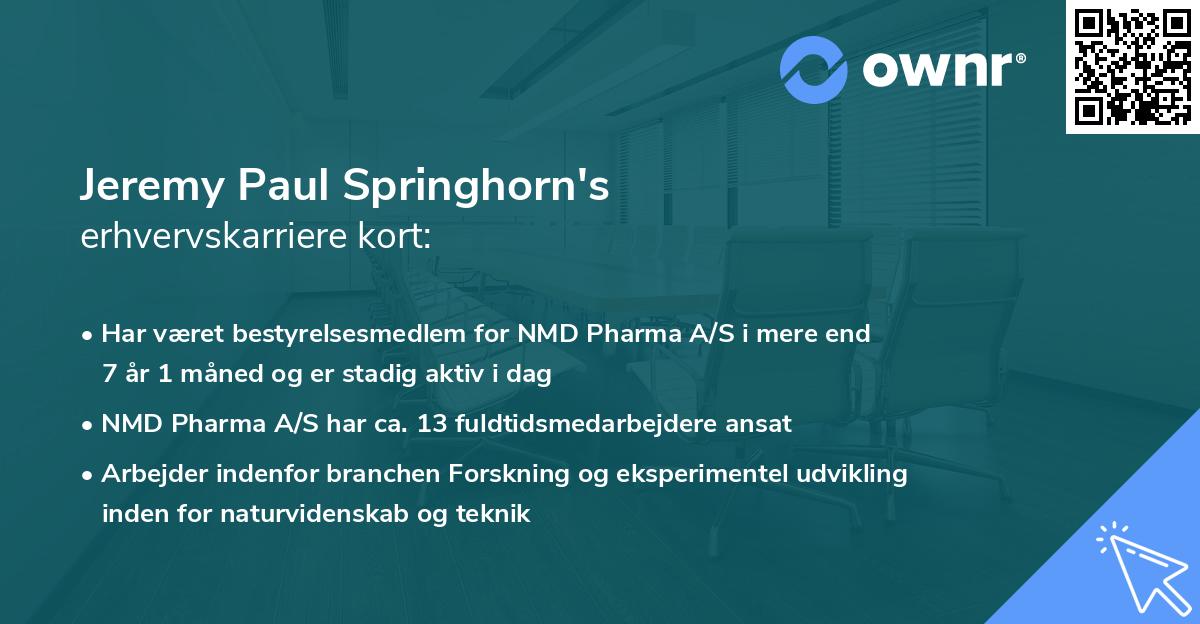 Jeremy Paul Springhorn's erhvervskarriere kort