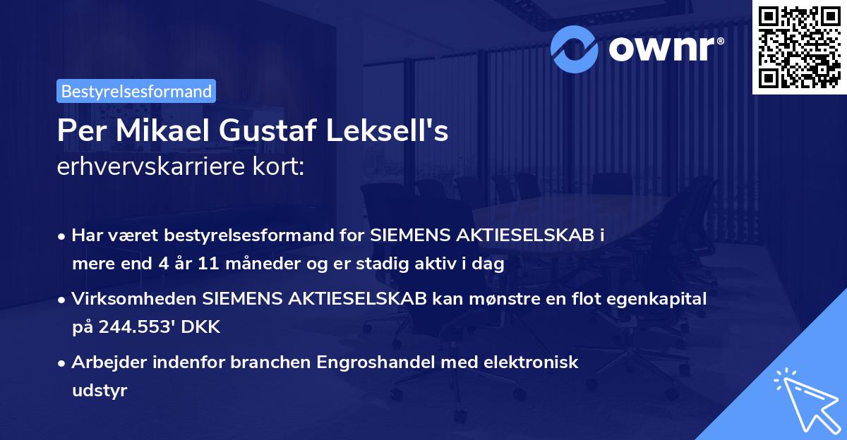 Per Mikael Gustaf Leksell's erhvervskarriere kort