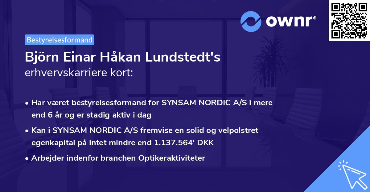 Björn Einar Håkan Lundstedt's erhvervskarriere kort