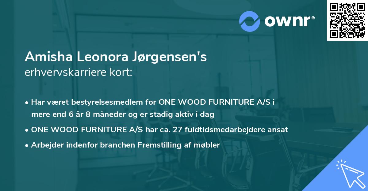 Amisha Leonora Jørgensen's erhvervskarriere kort
