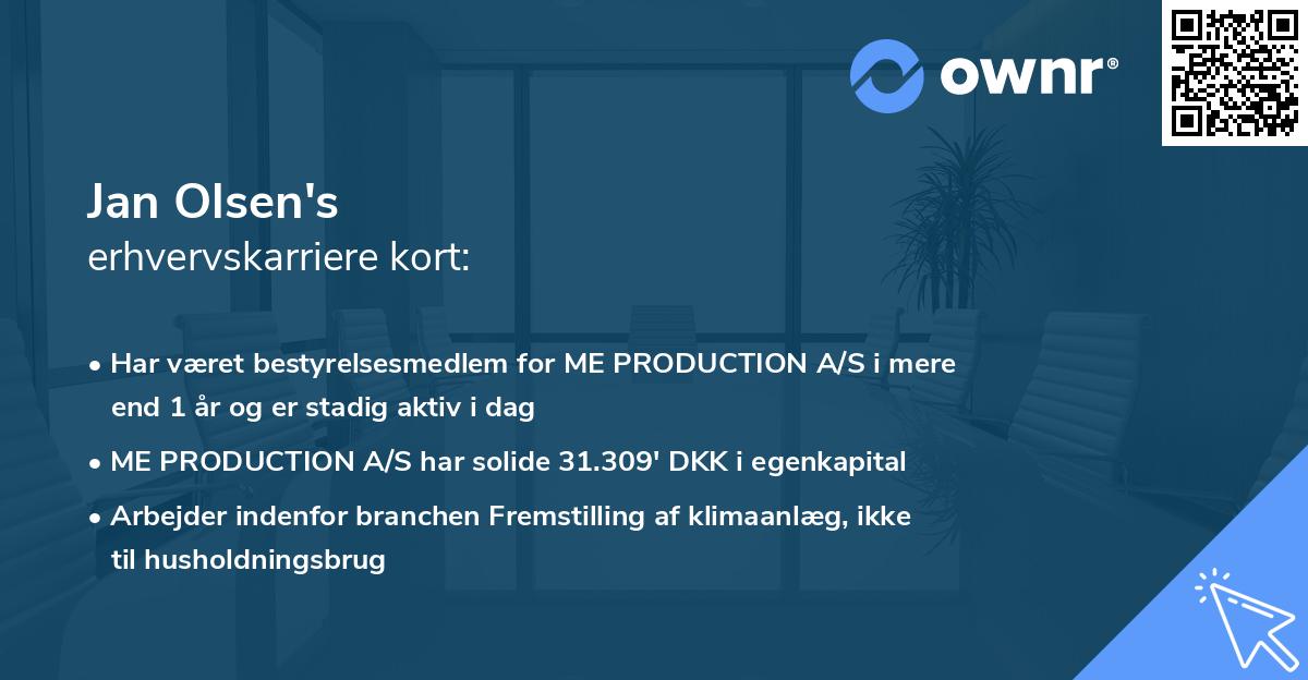 Jan Olsen's erhvervskarriere kort