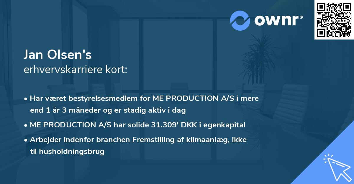 Jan Olsen's erhvervskarriere kort