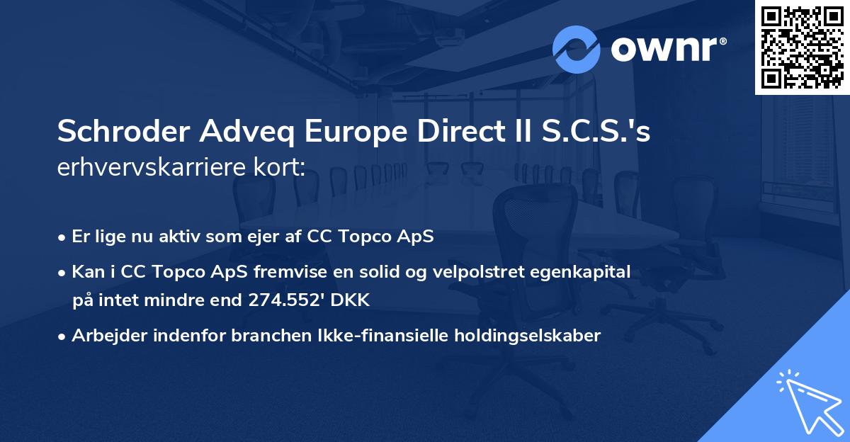 Schroder Adveq Europe Direct II S.C.S.'s erhvervskarriere kort