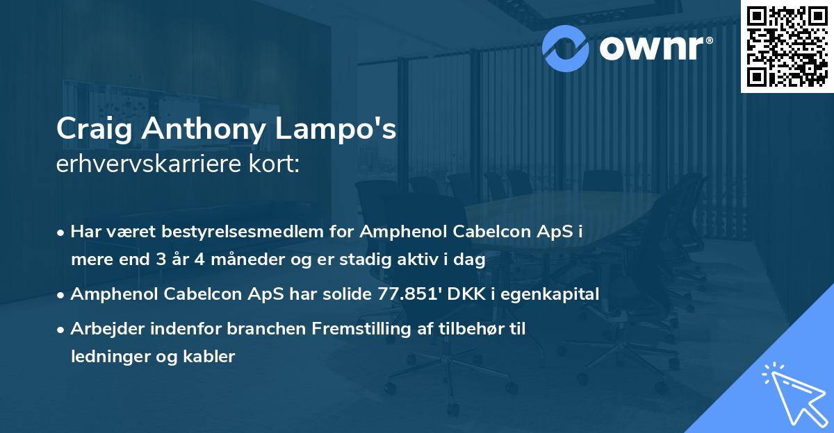 Craig Anthony Lampo's erhvervskarriere kort