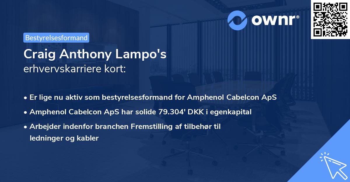 Craig Anthony Lampo's erhvervskarriere kort