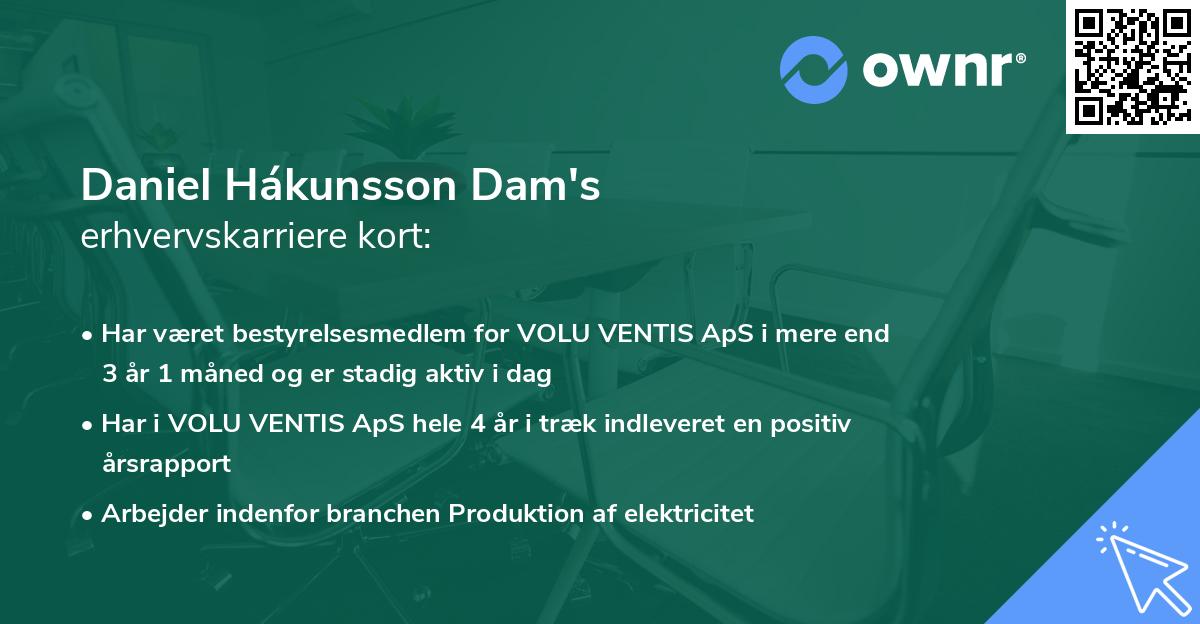 Daniel Hákunsson Dam's erhvervskarriere kort