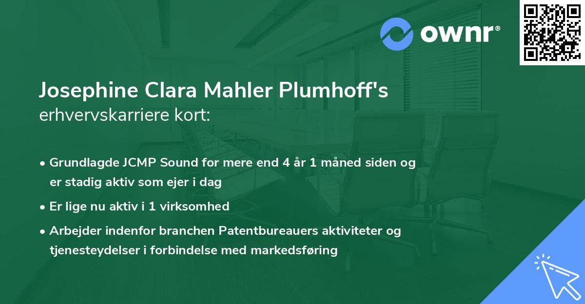 Josephine Clara Mahler Plumhoff's erhvervskarriere kort