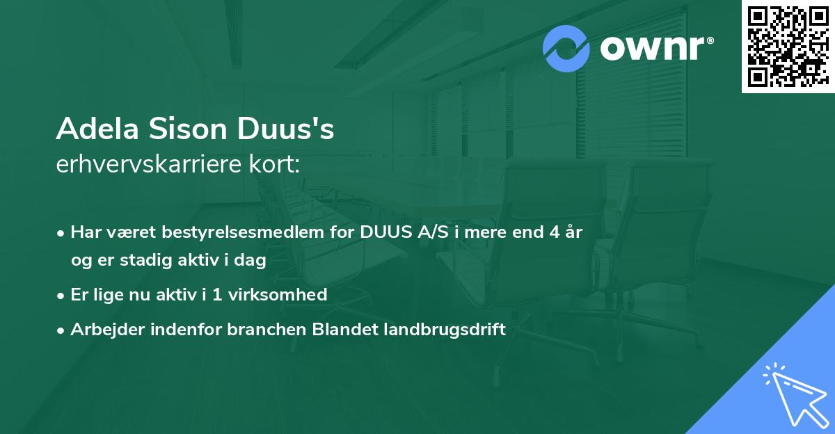 Adela Sison Duus's erhvervskarriere kort