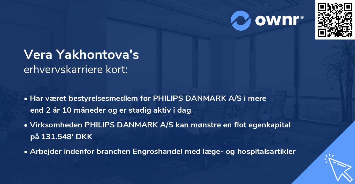 Vera Yakhontova's erhvervskarriere kort