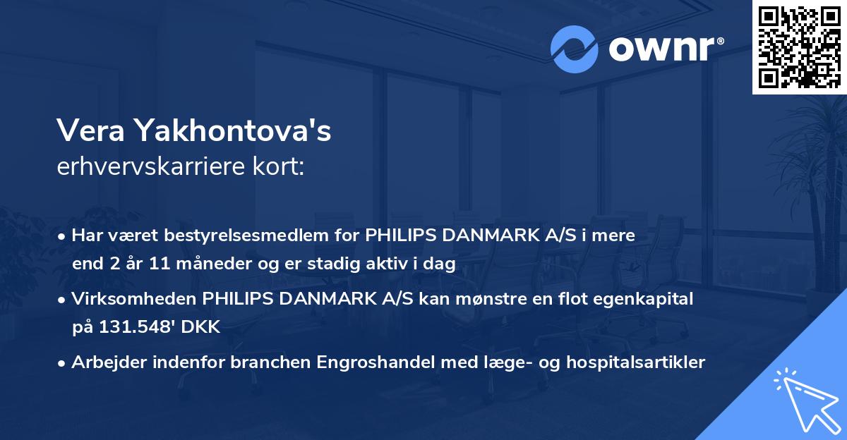 Vera Yakhontova's erhvervskarriere kort