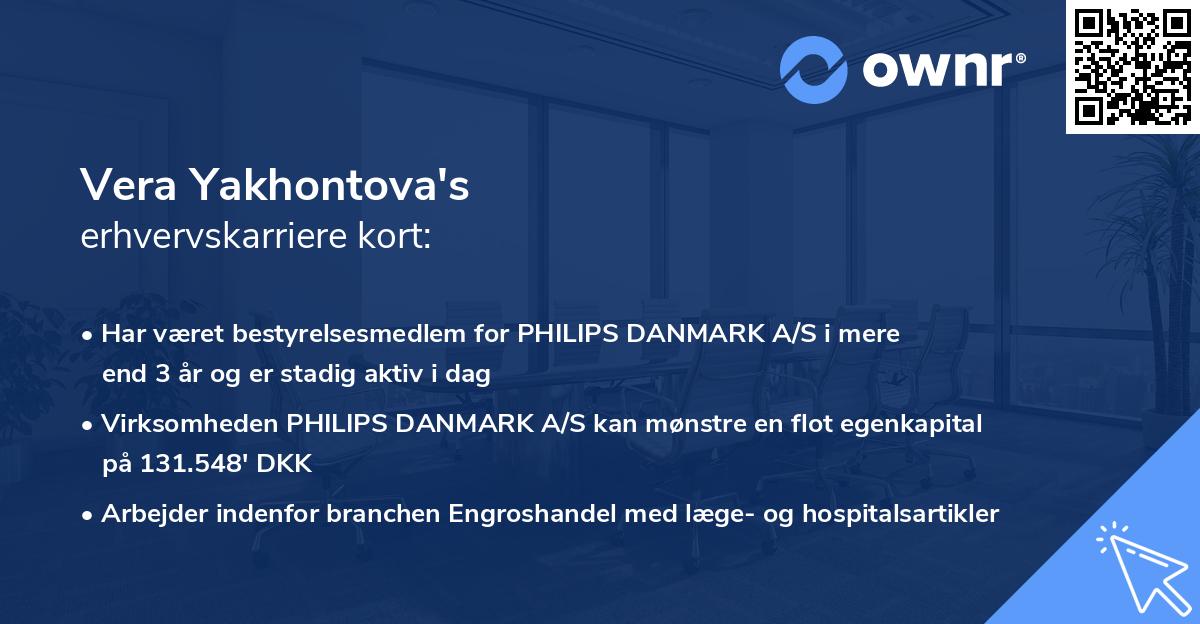 Vera Yakhontova's erhvervskarriere kort